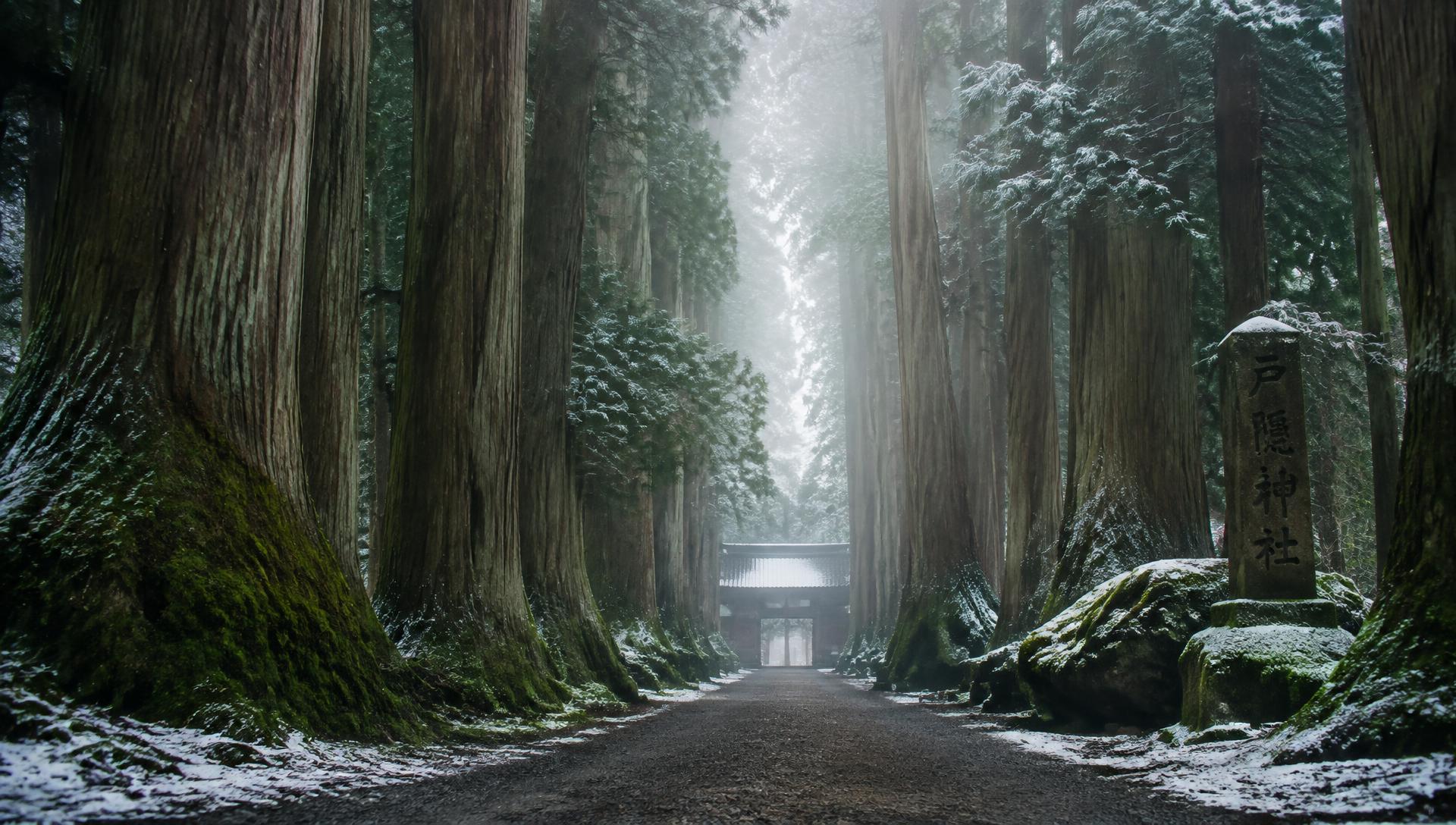 Ancient cedar approach to Togakushi Shrine